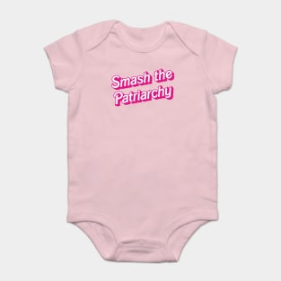 Smash the Patriarchy - humorous retro Barbie logo inspired feminist by Kelly Design Company Baby Bodysuit